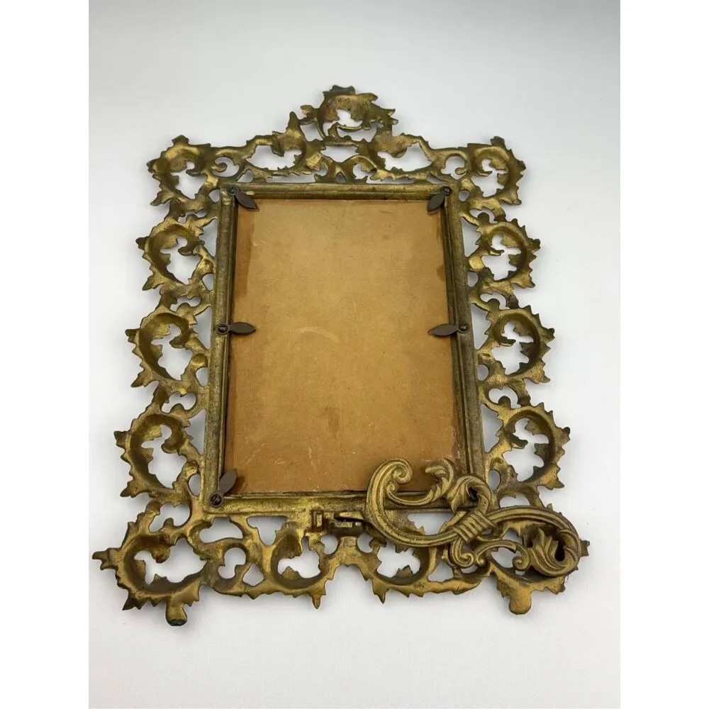 Vtg Virginia Metalcrafters Art Nouveau Solid Brass Picture Frame Easel Back Larg
